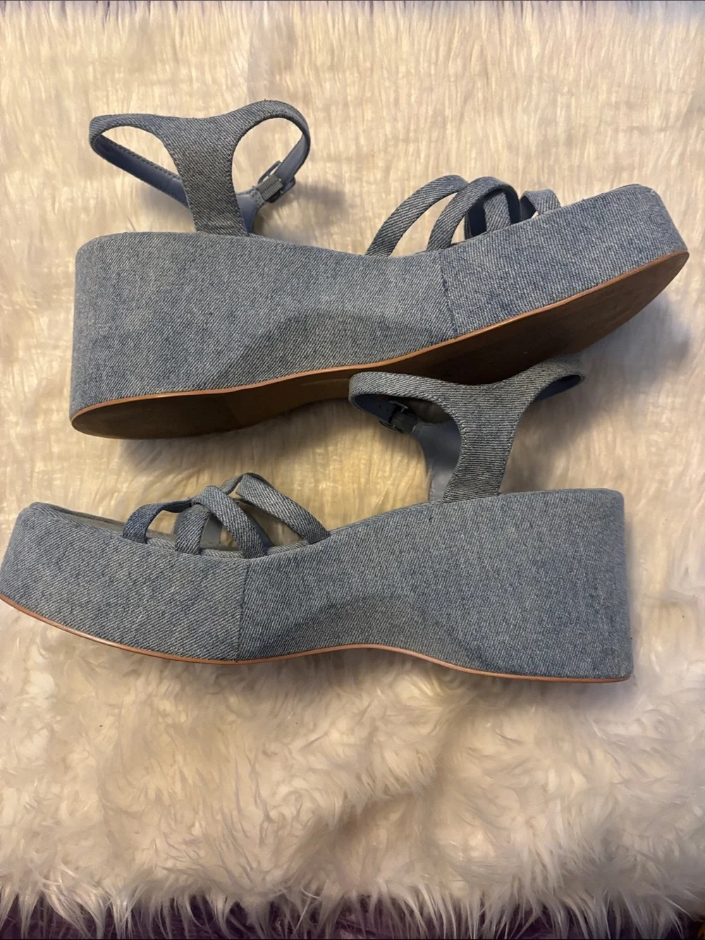 Steve Madden Crazy 30 Denim Platform Wedge Sandals Sz 11